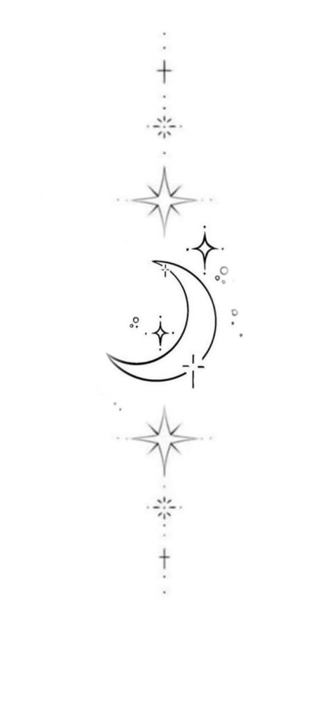 Cute Moon Tattoo Ideas, Finger Tattoos Stars And Moon, Lower Stomach Tattoos Stars, Forearm Moon Tattoo Women, Wrap Around Star Tattoo, Moon With Name Tattoo, Moon Star Tattoos For Women, Star And Moon Tattoo Designs, Moon Tattoo Phases