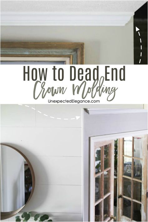 How to Dead End Crown Molding Home Renovation Bathroom, Small Basement Remodeling, Corner Molding, Installing Wainscoting, Sawdust Girl, Home Improvement Diy, Trim Ideas, Mold In Bathroom, Crown Moldings