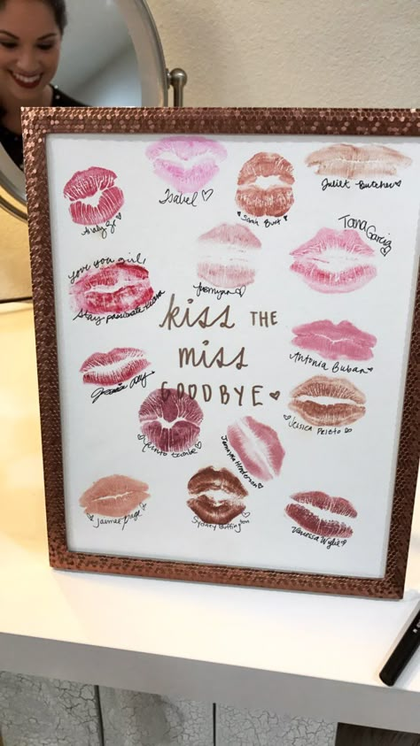 "Kiss the Miss Goodbye" Bridal Shower guest list for the bride! Kiss The Miss Goodbye Frame, Bridal Shower Guest List, Kiss The Miss Goodbye Bachelorette, Kiss The Miss Goodbye, Bridal Themes, Hen Do Ideas, Bling Bows, Bach Weekend, Bachelorette Party Weekend