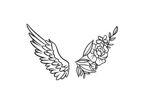 Wing And Flower Tattoo Designs, Half Wing Half Flower Tattoo, Angel Wing Remembrance Tattoo, Tattoo Ideas With Angel Wings, Wings Flowers Tattoo, Half Angel Wings Half Flowers Tattoo, Flower And Wings Tattoo, Angel Wing With Flower Tattoo, Half Angel Wing Half Flower Tattoo