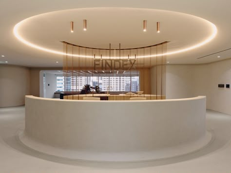 Findex Brisbane by House of Paule | Australian Interior Design Awards Circle Reception Desk, Futuristic Reception, Hospital Reception, Australian Interior, Reception Desk Design, Office Images, Clinic Interior Design, Hospital Interior, Australian Interior Design