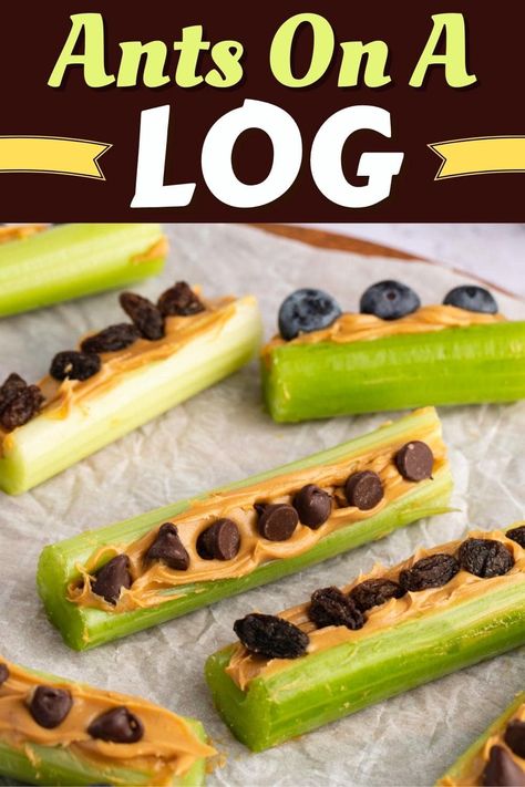 Ants on a log is one of my favorite childhood snacks. Made with celery, peanut butter, and raisins, it's nutritious, easy to make, and delicious. Anta On A Log Snack, Celery Peanut Butter Raisins, Snacks That Look Like Bugs, Celery And Peanut Butter Snacks, Celery Snacks For Kids, Fun Healthy Birthday Treats For School, Healthy Snacks Preschool, Celery Peanut Butter Snacks, Celery With Peanut Butter