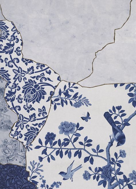 Love this kintsugi design | #kintsugi Japanese Diy, Handmade Wallpaper, Kintsugi Art, Blue Pottery, Japanese Patterns, Delft, Wabi Sabi, Real Gold, Japanese Art