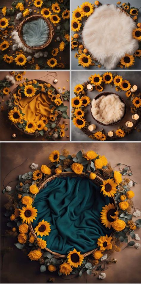 Digital Newborn Backdrops, Diy Newborn Backdrop, Newborn Photoshoot Background, Newborn Photography Backdrop, Sunflower Newborn Pictures, Newborn Sunflower Photoshoot, Background For Baby Photoshoot, Baby Shoot Background, Photo Shoot Background Backdrop Ideas