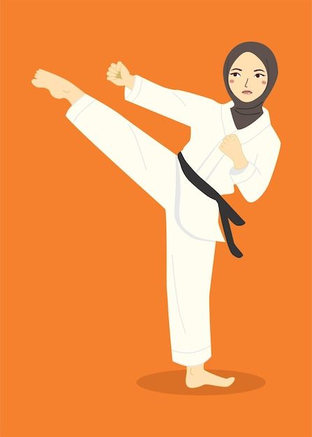 Health Widget, Karate Illustration, Karate Kata, Women Karate, Karate Girl, Patterns Wallpaper, Cute Patterns Wallpaper, Muslim Women, Kickboxing