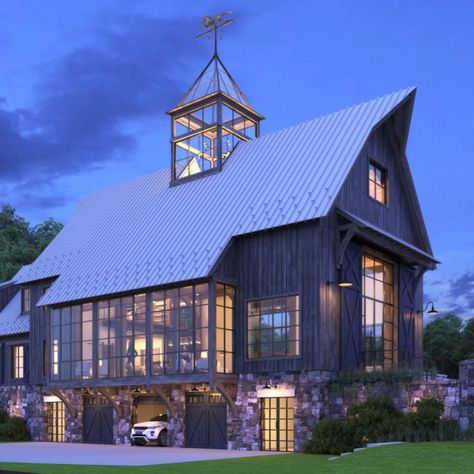 Gina on Instagram: “⭐️ Welcome to #barndoenvy where each week we will showcase an amazing Barndominium or Barndo inspired home! Not only are they unique,…” Tamizo Architects, Barn House Design, Dark House, Modern Barn House, Barn Design, Modern Barn, Pole Barn Homes, Farmhouse Exterior, Barn Style House