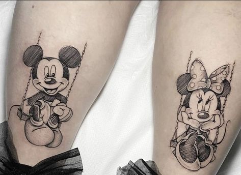 Disney Tattoos Mickey, Mickey And Minnie Tattoos, Minnie Tattoo, Disney Inspired Tattoos, Brother And Sister Tattoo Ideas, Mickey Tattoo, Sister Tattoo Ideas, Mickey Mouse Tattoo