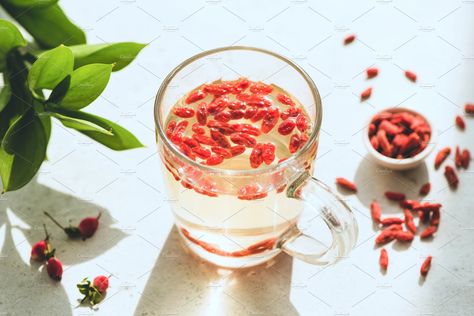 Goji berry infused tea by The baking man on @creativemarket Goji Berry Tea, Infused Tea, Dried Goji Berries, Turmeric Ginger Tea, Superfood Drinks, Ginger Tea Recipe, Berry Tea, Blackstrap Molasses, Goji Berry