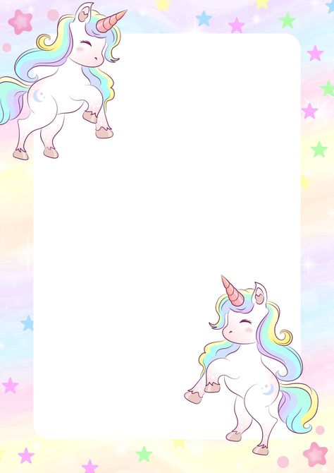 Pink and Blue Playful Unicorn Page Border - Templates by Canva Unicorn Border Design, Printable Unicorn Birthday, Unicorn Frame, List Background, Colorful Unicorn, Border Templates, Unicorn Printables, Unicorn Card, Unicorn Invitations