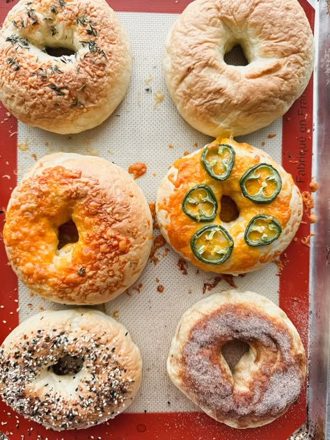 Easy Homemade Bagels - The Farmstyle Making Bagels From Scratch, Homemade Yeast Bagels, Small Batch Bagels Recipe Homemade, Active Dry Yeast Bagels, Home Made Bagels Easy, Fun Bagel Ideas, Wheat Bagels Recipe Homemade, Different Bagel Flavors, Make Your Own Bagels