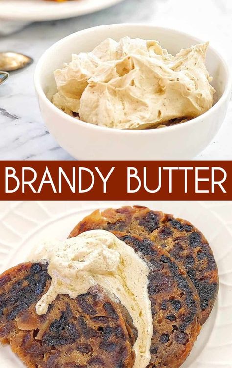 Brandy Butter Sauce - perfect for Christmas desserts. No cooking required, and can be made ahead! #chefnotrequired #brandybutter Brandy Sauce For Christmas Pudding, Rum Butter Sauce, Brandy Butter Sauce, Brandy Butter Recipe, Flavoured Butter, Brandy Cream Sauce, Hard Sauce, Brandy Butter, Bahamian Food