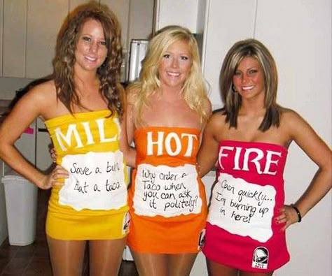 Hot Sauce Costume, Geek Outfit, Taco Bell Sauce, Hallowen Ideas, Hallowen Costume, Halloween 3, Funny Costumes, Group Costumes, Theme Halloween