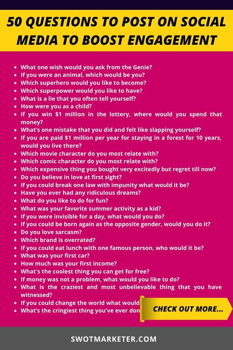 50 Interesting Questions To Post On Social Media Questions To Engage On Social Media, Questions To Ask On Social Media, Social Media Engagement Questions, Questions For Engagement On Social Media, Social Media Questions For Engagement, Questions For Social Media Engagement, Engaging Questions For Social Media, Engagement Social Media Posts, Engaging Posts Social Media Questions