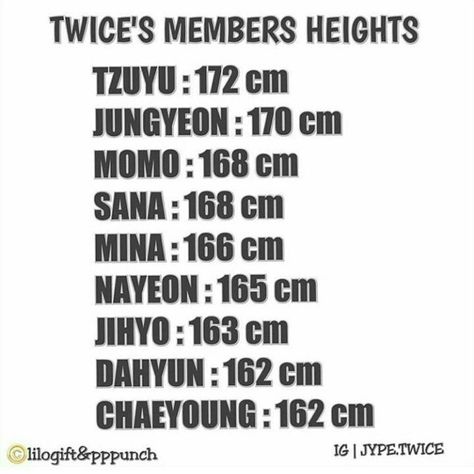 Twice members height Bts Members Height, Twice Height, Twice Names, Twice Members, Bts Members, Kdrama, Word Search Puzzle, Wallpapers, Let It Be