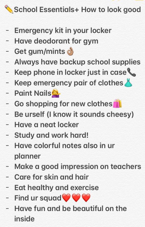 Looking how to be popular, beautiful, and successful during back to school? Follow this list! School List Highschool, How To Be Aesthetic In School, Back To School 8th Grade, How To Be Prepared For School, Tips For First Day Of High School, How To Become Popular At School Tips, How To Be Successful In School, How To Be Popular At School, Tips For First Day Of 7th Grade