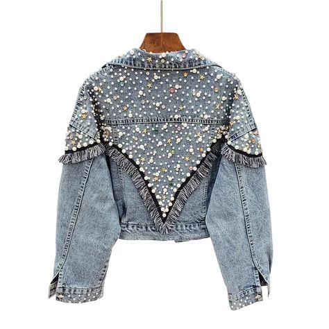 2024 New Mujer Spring Autumn Streetwear Denim Jacket Women Hand-studded Pearls Punk Tassel Veste Femme Loose Short Jeans Coats - AliExpress Rhinestone Jacket, Autumn Streetwear, Studded Denim Jacket, Streetwear Denim, Summer Layers, Embellished Denim Jacket, Moda Denim, Looks Country, Denim Jeans Fashion