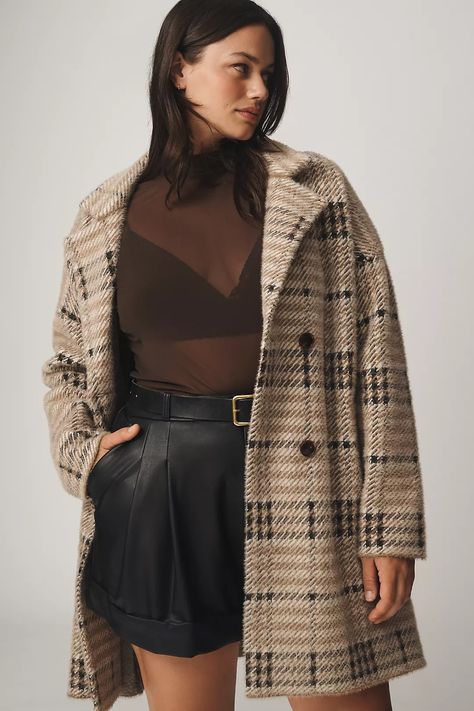 NVLT Eyelash Knit Plaid Coat | Anthropologie Plaid Coats For Women, Plaid Winter Coat, Knit Plaid, Womens Wear Daily, Faux Fur Cropped Jacket, Chic Fall Outfits, Plaid Coat, Classic Coats, Outfit Inspiration Fall