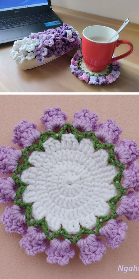 Flower Bouquet Crochet Coasters, Crochet Flower Cup Coaster, Tulip Coaster Crochet Pattern Free, Crochet Coaster Bouquet, Floral Coaster Crochet, Crochet Flower Coasters In Pot, Flowerpot Crochet Coasters, Crochet Bouquet Coaster, Crochet Flower Bouquet Coaster Free Pattern