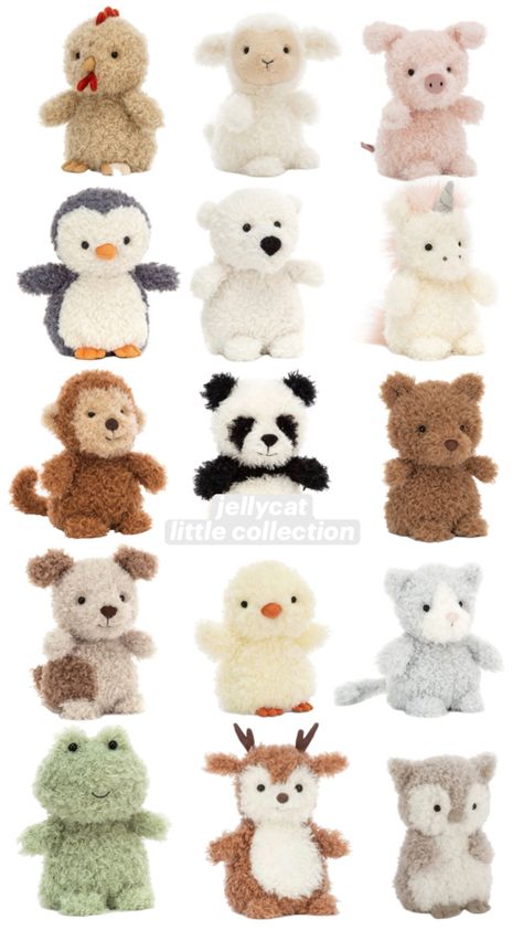 little jellycat collection Trio Gift Ideas, Jellycats Collection, Cute Jellycat, Jellycat Kitten, Mini Jellycat, Jellycats Aesthetic, Jellycat Collection, Burr Basket, Jellycat Toys