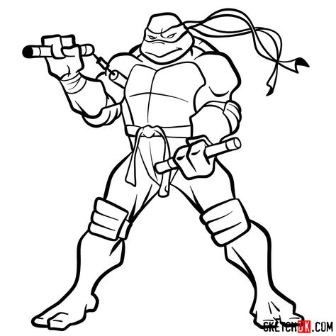 How to draw Michaelangelo ninja turtle - Step by step drawing tutorials He Man Tattoo, Turtle Skull, Ninja Turtle Drawing, Ninja Turtle Coloring Pages, Ninjago Coloring Pages, Donatello Ninja Turtle, Raphael Ninja Turtle, Superhero Coloring Pages, Tmnt Party