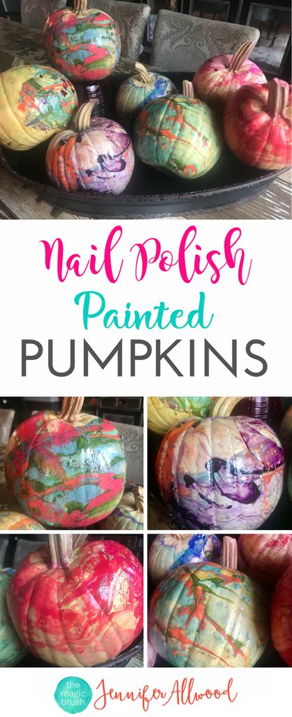 Nail Polish Pumpkins - Jennifer Allwood - Pumpkin Decorating Ideas - Painted Pumpkins - Marble Pumpkins - Colorful Pumpkins Jennifer Allwood, Pumpkin Paintings, Colorful Pumpkins, Nail Polish Painting, Pumpkin Decorating Ideas, Decorate For Fall, Crazy Color, Holidays Ideas, Fingernail Polish