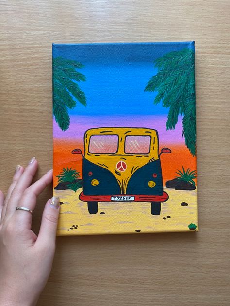 Van Painting Ideas, Van Painting, Painting Night, Painting Skills, Palm Trees Painting, Apartment Decoration, Painting Words, Hippie Painting, Baby Drawing