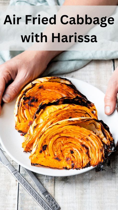 If you thought cabbage was boring then think again! Air frying cabbage wedges with harissa gives them so much flavour. They're perfect as a spicy vegetable side dish or even as the star dish. Frying Cabbage, Air Fried Cabbage, Cabbage Wedges, Vegetable Side Dish, Vegetarian Cabbage, Fried Cabbage, Vegetable Side, Air Frying, Vegetarian Meals