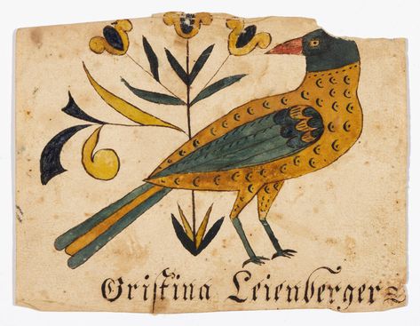 Fraktur Art, Pennsylvania Dutch Art, Paper Presentation, Colonial Art, German Folk, Painted Cupboards, Bird Paintings, Bird Stand, Antique Folk Art