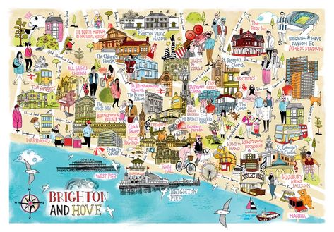 Brighton and Hove map / RUNNINGFORCRAYONS Brighton Map, Castor And Pollux, Book Presentation, London Map, Paris Map, Brighton And Hove, Letterpress Cards, South London, Illustrated Map