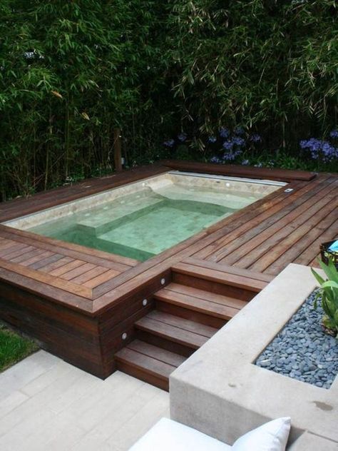 Integrated pool Whirlpool Deck, Swim Spa Landscaping, Beautiful Pergola, Oberirdischer Pool, Spa Landscaping, Ideas De Piscina, Backyard Spa, Kleiner Pool Design, Mosquito Curtains