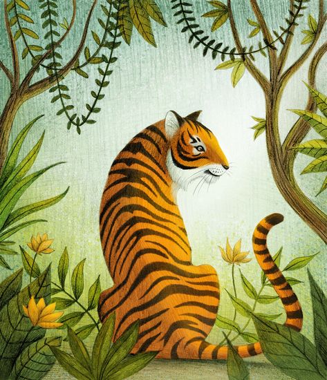 Tiger In Jungle, Jungle Illustration, Big Cats Art, Animal Antics, Great Cat, Majestic Animals, Jungle Animals, Children's Book Illustration, Big Cats