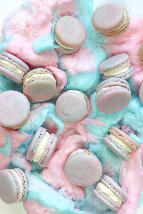 Cotton Candy Macarons Recipe, Cotton Candy Photography, Cotton Candy Macarons, Summer Macarons, Candy Shoot, Christmas Smoothies, French Macaroon Recipes, Candy Photography, Fudge Ingredients