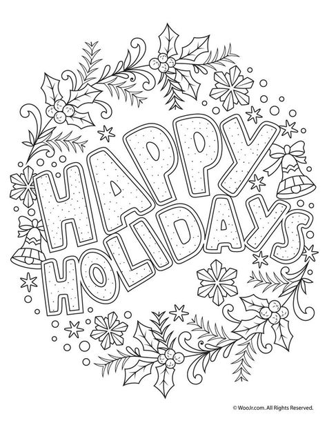 Happy Holidays Adult Coloring Freebie Happy Holidays Coloring Pages, Holiday Coloring Pages, Merry Christmas Coloring Pages, Free Christmas Coloring Pages, Christmas Coloring Sheets, Printable Christmas Coloring Pages, Christmas Coloring Books, Colouring Printables, Fall Coloring Pages