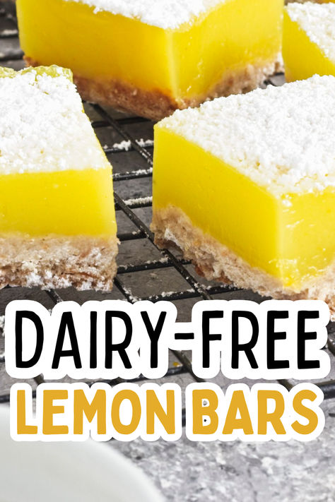 These lemon bars are not only dairy-free, they are also free of gluten. This tangy lemon bar recipe is delicious and easy to make. Dairy Free Lemon Bars, Vegan Lemon Bars, Vegan Lemon Curd, Classic Lemon Bars, Gluten Free Lemon Bars, Gluten Free Dairy Free Dessert, Allergy Recipes, Lemon Cheesecake Bars, Lemon Bar