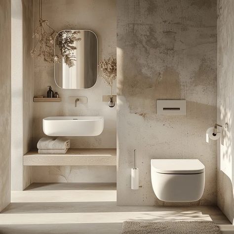 Toilet Next To Sink Bathroom, Toilet Next To Sink, Neutral Toilet, Bathroom Scandinavian Style, Natural Bathroom Design, Scandinavian Bathroom Design, Bathroom Toilet Decor, Neutral Bathroom, Natural Bathroom