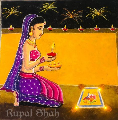 Character Rangoli, Lady Rangoli Designs Diwali, Lady Rangoli, Rangoli Drawing, Diya Rangoli, Rangoli Side Designs, Rangoli Designs Diwali, Diwali Rangoli, Rangoli Designs