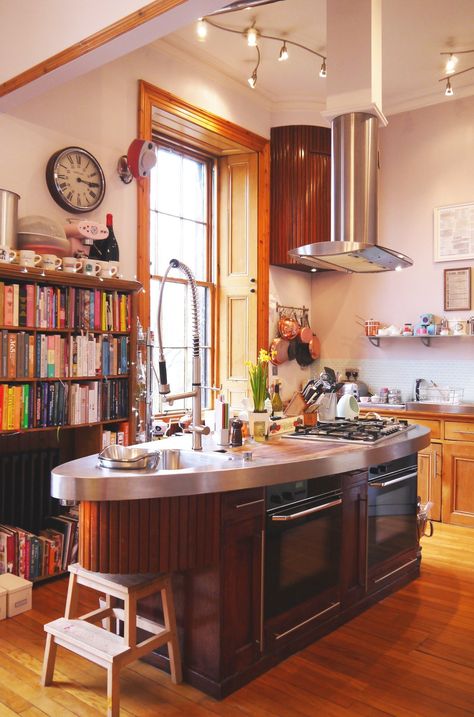 A Scottish Kitchen Made Out of Reclaimed Ship Parts Kitchen Spotlight Glasgow Apartment, Big Book Storage, Scottish Kitchen, Book Storage Ideas, Ship Parts, Kitchen Spotlights, Victorian Townhouse, High Ceilings, Book Storage