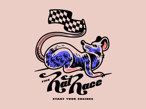 Rat Race Illustration, Race Illustration, Rat Logo, Sports Branding, River Rat, Sport Branding, Rat Race, Reference Images, Art Cars