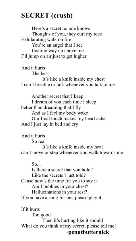 It’s a poem about telling your crush about said crush. Poems About Your Crush, Things To Write About Your Crush, Poems To Give To Your Crush, Poems On Crush, Poetry For Crush, Poetry About Crushes, Crush Diary Ideas, Poems For Secret Love, Poems To Tell Your Crush You Like Them