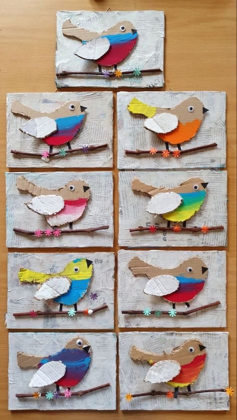 Diy Paper Lanterns, Kids Art Class, Ideas For Easter Decorations, Paper Birds, Bird Crafts, Ideas For Easter, Elementary Art Projects, Easter Decorations Kids, Cardboard Art