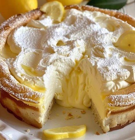 Italians and people who want to be Italian | Look at this Lemon Custard Cake  | Facebook Italian Custard Recipe, Italian Pie, Lemon Custard Cake, Lemon Custard Pie, Chocolate Chess Pie Recipe, Italian Custard, Chess Pie Recipe, Lemon Cream Pies, Sea Food Salad Recipes