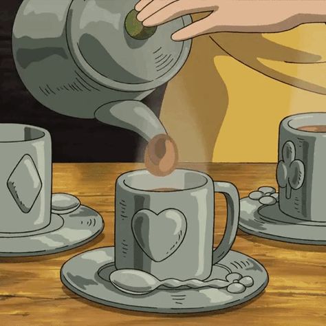 Drink Edition classic Cups And Saucers, A Cartoon, Studio Ghibli, A Table, Gif, Tea, Coffee