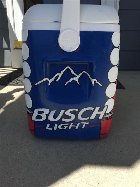 Busch light cooler Frat Cooler Busch Light, Busch Light Painting, Busch Light Frat Cooler, Busch Light Cooler Painting, Phi Delt, Formal Cooler Ideas, Fraternity Coolers, Beer Cooler, Frat Coolers