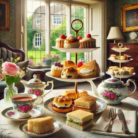 "Indulge in the timeless charm of an English afternoon tea 🫖🇬🇧. Savor the delicious scones, delicate finger sandwiches, and exquisite pastries with a cup of fine tea. Perfect for a cozy afternoon with friends. #AfternoonTea #EnglishTea #TeaTraditions #TeaLovers" British Afternoon Tea Aesthetic, English Tea Time Aesthetic, Cozy Tea Party, Autumn Afternoon Tea, English Tea Time, Autumn Tea Party, Fall Tea, English Afternoon Tea, Kids Tea Party