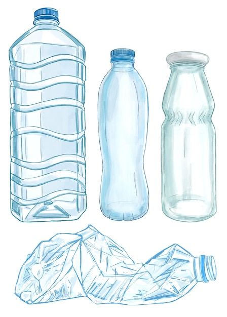 Photo set of plastic bottles hand drawn ... | Premium Photo #Freepik #photo Plastic Bottle Drawing, Plastic Bottle Illustration, Reuse Plastic Bottles, Bottle Drawing, Recycled Bottle, Science Project, Plant Drawing, Hand Drawn Illustration, Stationery Templates