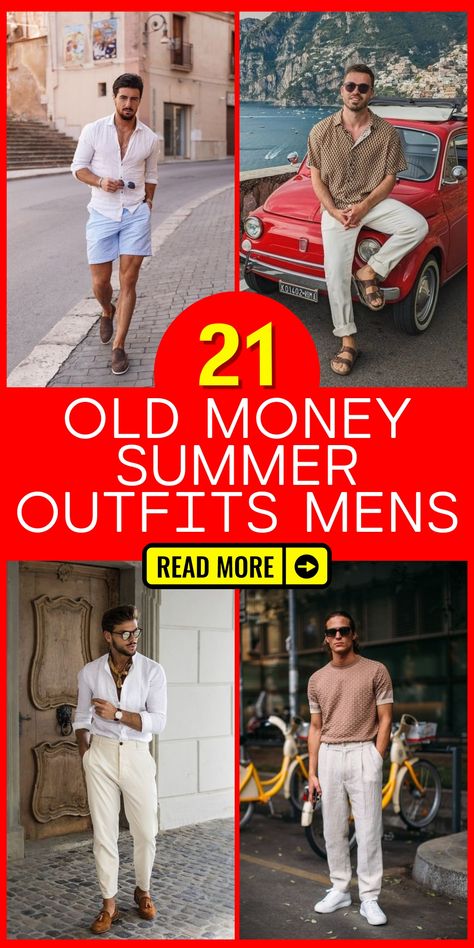 Explore Old Money men's styles for summer - class and comfort Men’s Old Money Style Summer, Men Summer Outfit Aesthetic Old Money, Italy Mens Fashion, Old Money Outfits Men Summer, Summer Wedding Outfit Men, Old Money Summer Outfits Men, Summer Outfits Men Beach, Look Old Money, Sumer Style