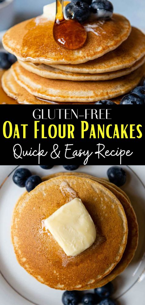 Looking for more easy gluten-free breakfast ideas? Oat Flour Pancakes have the taste and texture of fluffy, traditional pancakes, but are made with healthy ingredients and adaptable to different diets, such as gluten-free, dairy-free, or vegan. This oat flour pancake recipe uses an easy trick for a fluffy, tender texture - let the batter rest briefly for the best, fluffy results! Pancakes Made With Oat Flour, Gluten Free Dairy Free Pancakes Easy, Easy Oat Pancakes, Pancake Recipe No Flour, Oat Flour Gluten Free Recipes, Flourless Pancakes With Fluffy Texture, Oat Flour Pancakes Easy, Gf Pancakes Easy, Best Gluten Free Pancakes