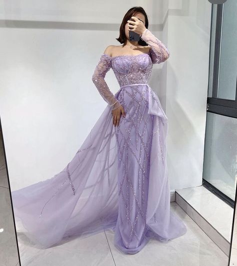 Swareh Dresses, Purple Long Sleeve Princess Dress For Party, Purple Gown For Eid Party, Elegant Purple Gown For Eid, Purple Long Sleeve Princess Dress, Purple Long Sleeve Princess Dress For Dress-up, Formal Gowns For Women, Soiree Outfits, Matric Dress