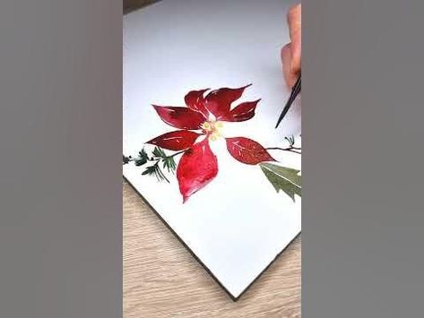 Easy Watercolor Poinsettia for Christmas - YouTube Poinsettias Drawing, Watercolor Pointsetta Tutorial, Christmas Flower Watercolor, Poinsettia Drawing Simple, Christmas Watercolors Easy, Watercolor Poinsettia Tutorial, Watercolour Poinsettia, Watercolor Christmas Cards Tutorial, Easy Watercolor Christmas Cards