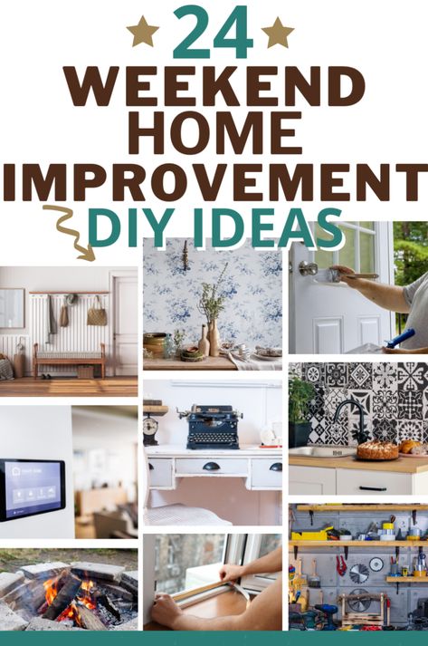 Maximize your weekend with these budget-friendly DIY home improvement projects! Ideal for homeowners or renters looking to enhance their space without a hefty price tag, our guide features projects like creating an accent wall, updating window treatments, and refurbishing old furniture. Get creative, save money, and enjoy the satisfaction of upgrading your home yourself. Easy and cheap home improvement DIY ideas to finish in a weekend. Love these 24 DIY weekend projects for home improvement. Interesting Home Ideas, New Home Projects, House Improvement Ideas Diy Projects, Amazon Diy Projects, Easy Diy Home Renovations, Home Improvements On A Budget, Quick Home Upgrades, Simple Diy Home Renovations, Small Home Projects Easy Diy